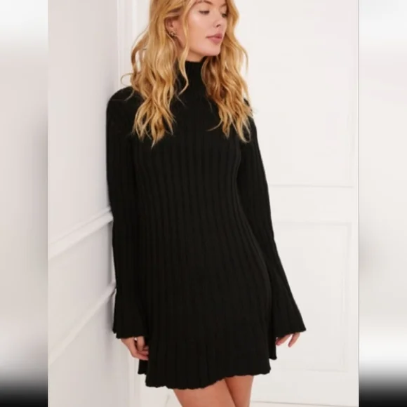 Something Navy Black Ribbed Mini Dress - Picture 2 of 6